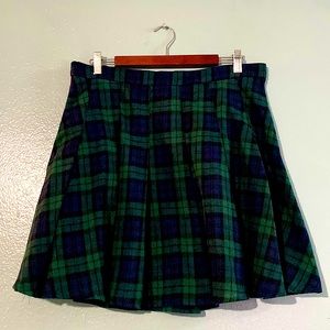 Green Plaid Pleated Mini Skirt